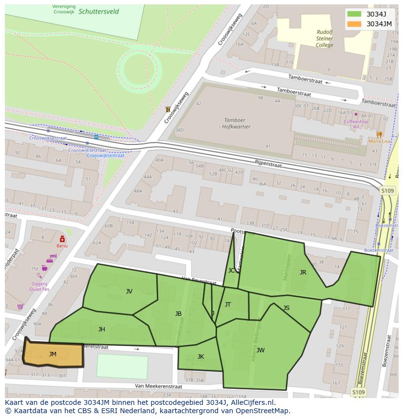 Afbeelding van het postcodegebied 3034 JM op de kaart.