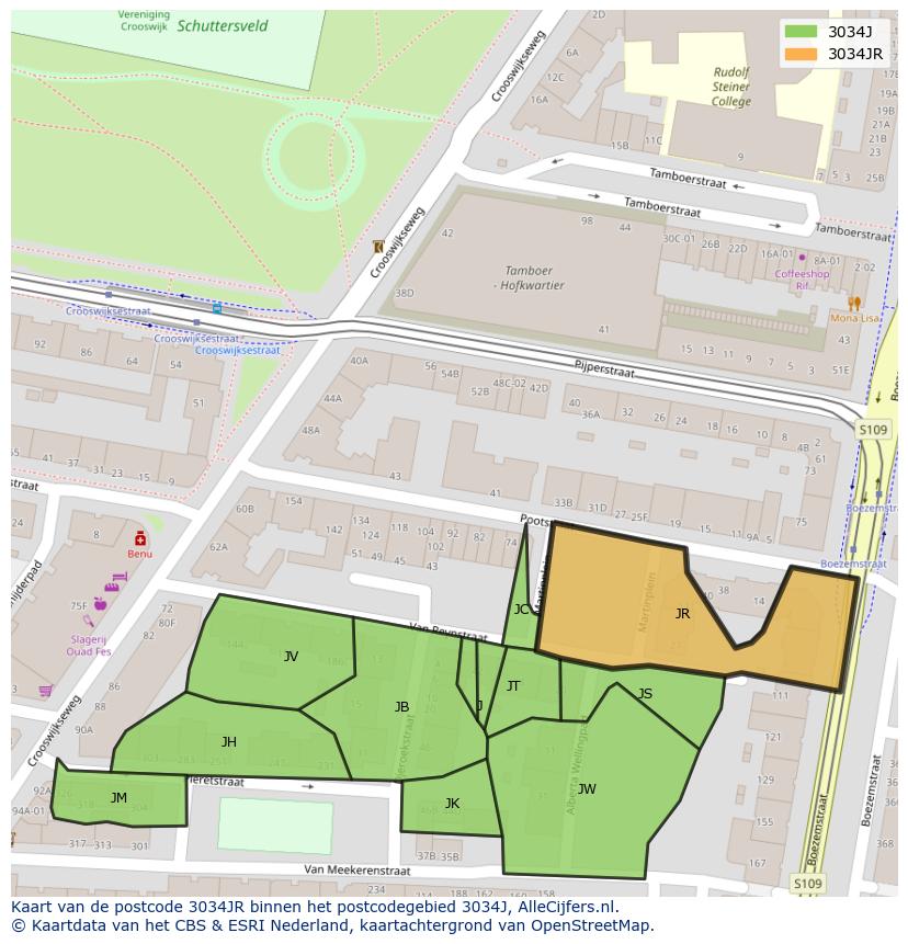 Afbeelding van het postcodegebied 3034 JR op de kaart.