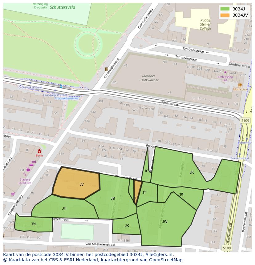 Afbeelding van het postcodegebied 3034 JV op de kaart.
