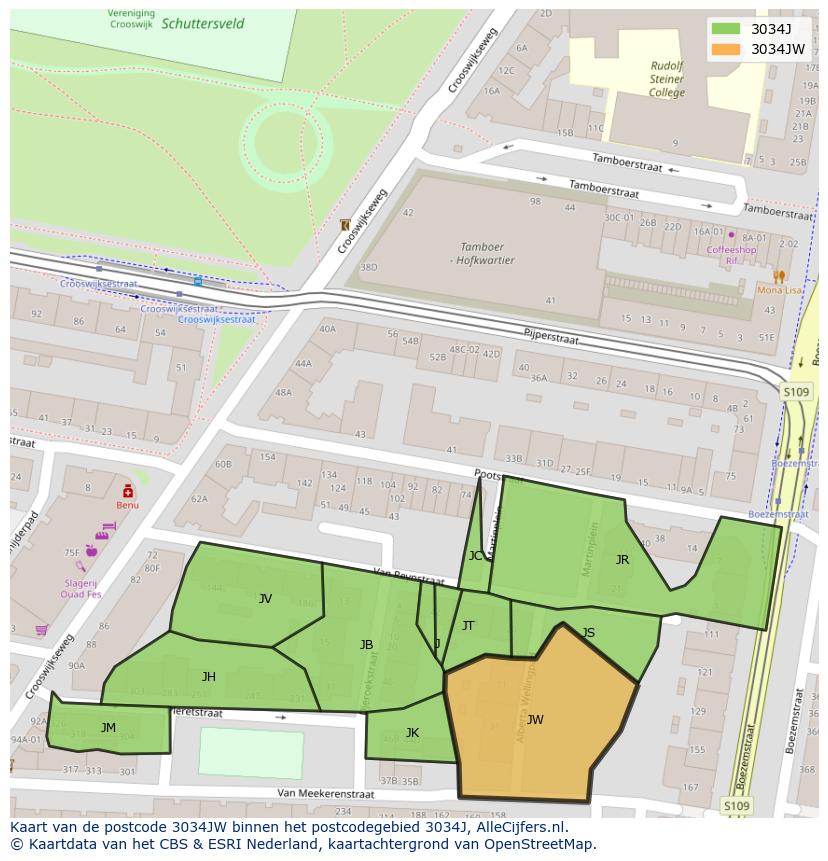Afbeelding van het postcodegebied 3034 JW op de kaart.