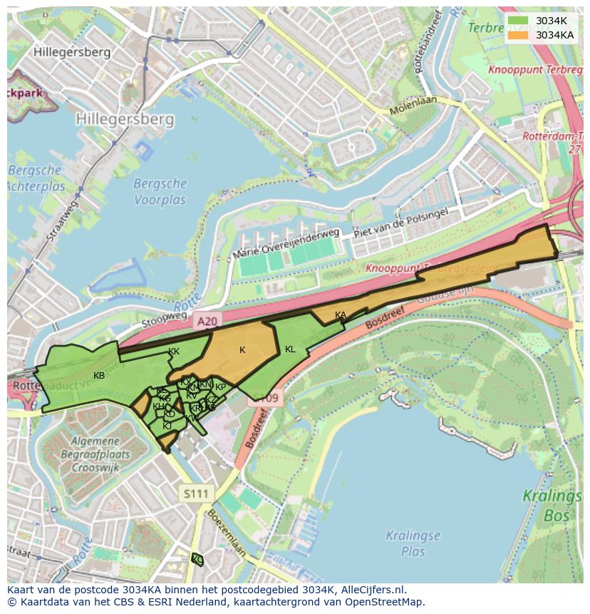Afbeelding van het postcodegebied 3034 KA op de kaart.