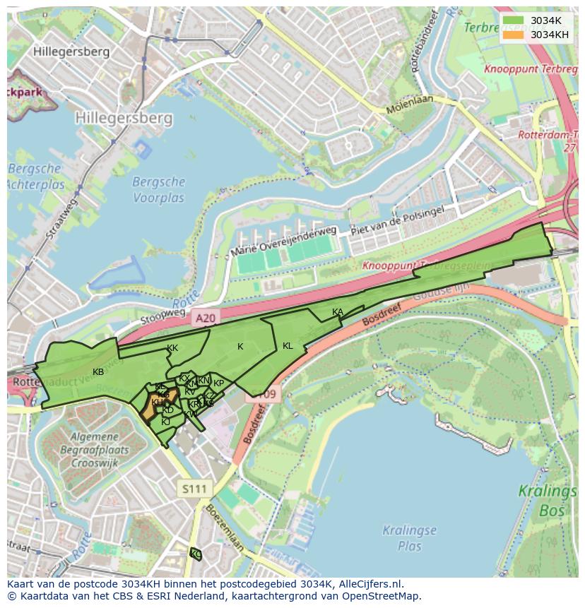 Afbeelding van het postcodegebied 3034 KH op de kaart.