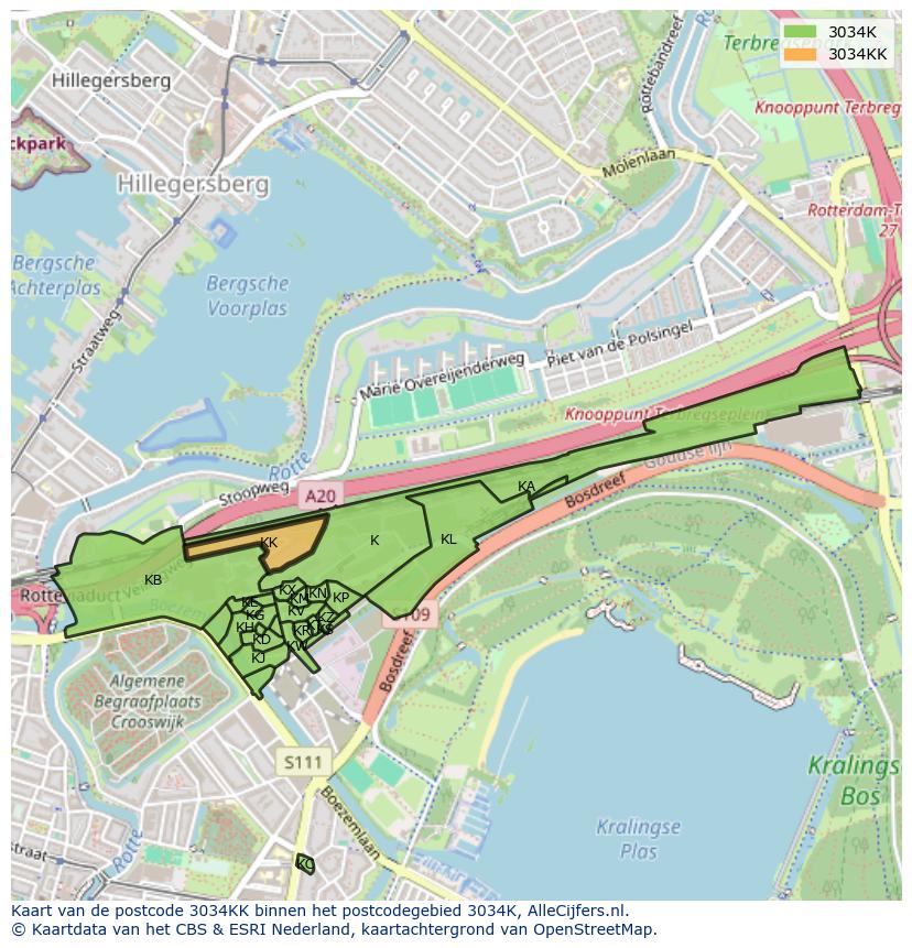 Afbeelding van het postcodegebied 3034 KK op de kaart.