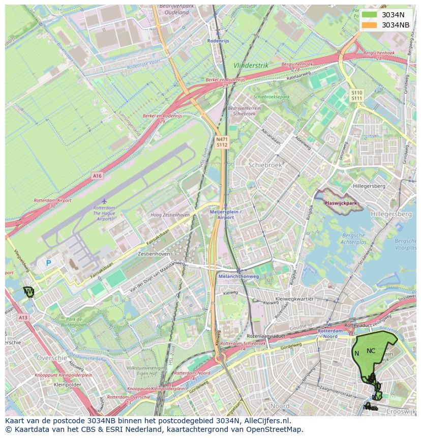 Afbeelding van het postcodegebied 3034 NB op de kaart.