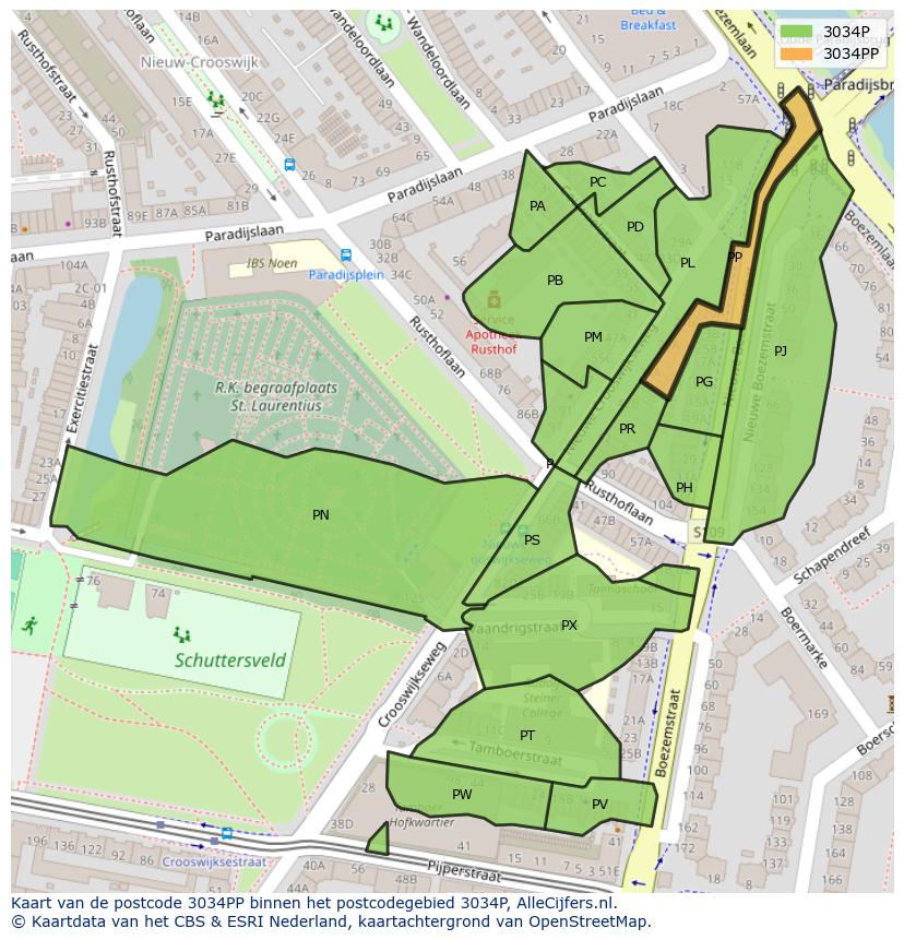 Afbeelding van het postcodegebied 3034 PP op de kaart.