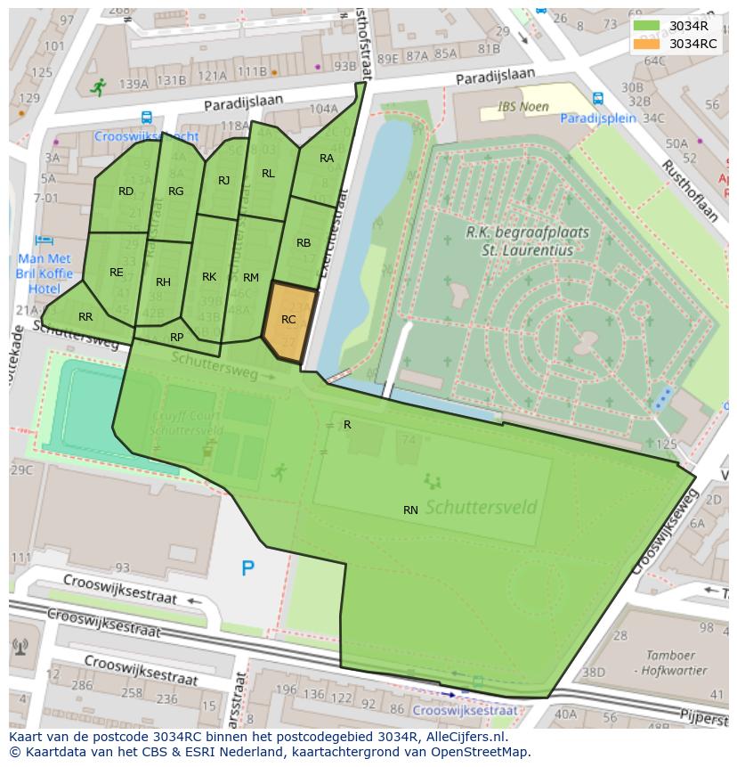 Afbeelding van het postcodegebied 3034 RC op de kaart.
