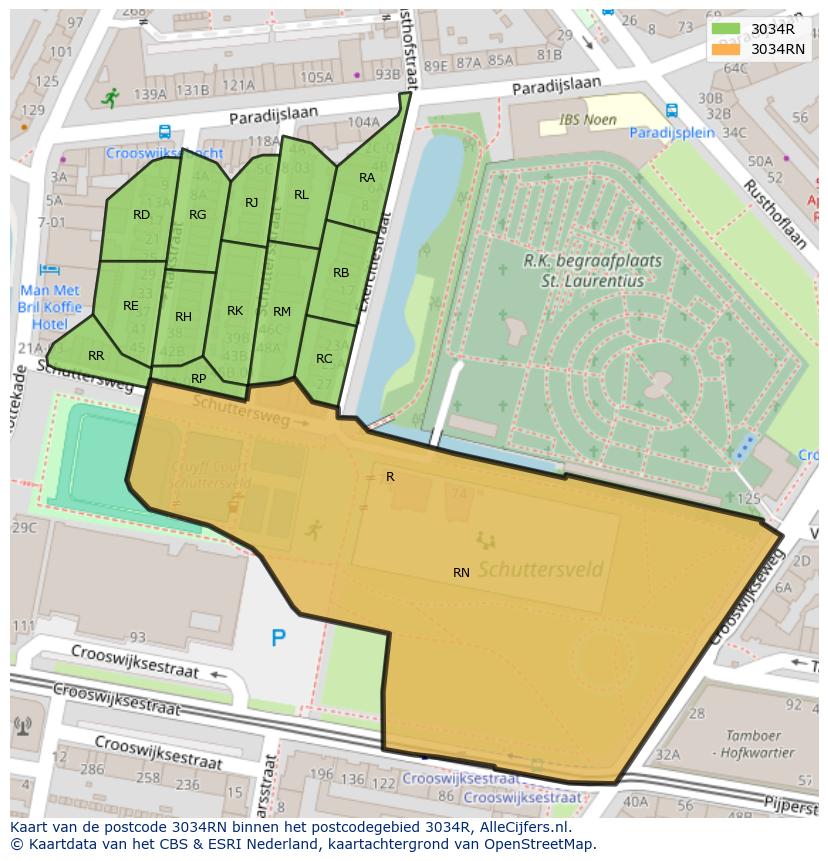 Afbeelding van het postcodegebied 3034 RN op de kaart.