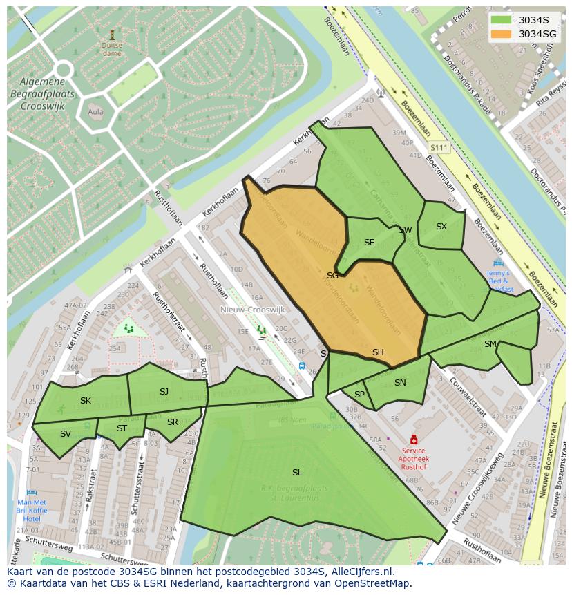 Afbeelding van het postcodegebied 3034 SG op de kaart.