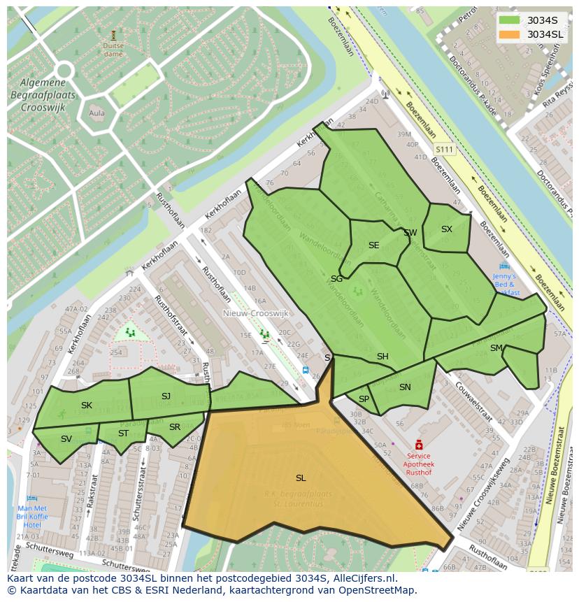 Afbeelding van het postcodegebied 3034 SL op de kaart.