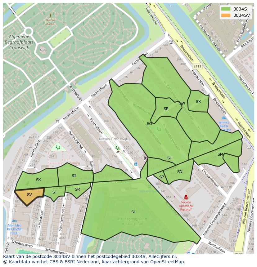 Afbeelding van het postcodegebied 3034 SV op de kaart.