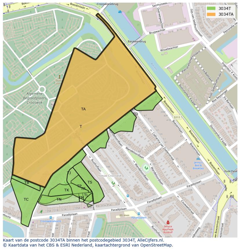Afbeelding van het postcodegebied 3034 TA op de kaart.