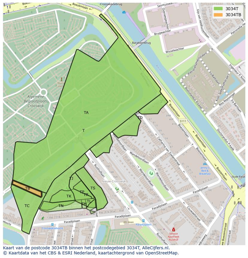Afbeelding van het postcodegebied 3034 TB op de kaart.