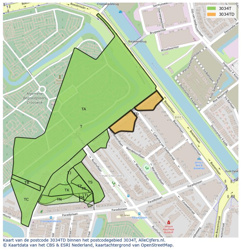 Afbeelding van het postcodegebied 3034 TD op de kaart.
