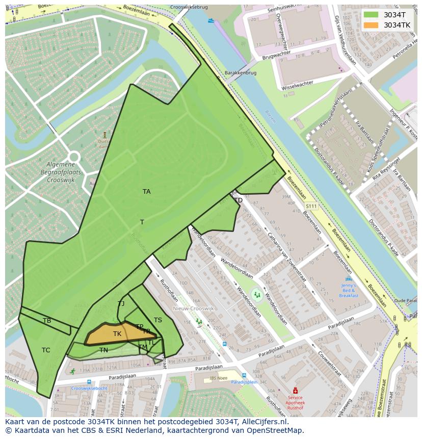 Afbeelding van het postcodegebied 3034 TK op de kaart.
