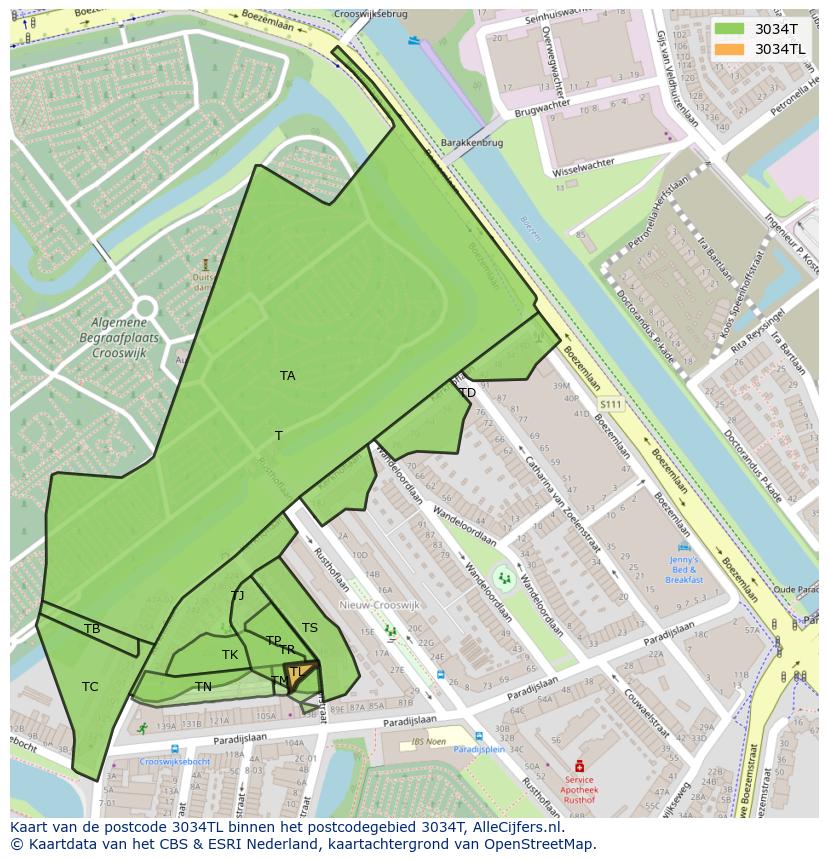 Afbeelding van het postcodegebied 3034 TL op de kaart.