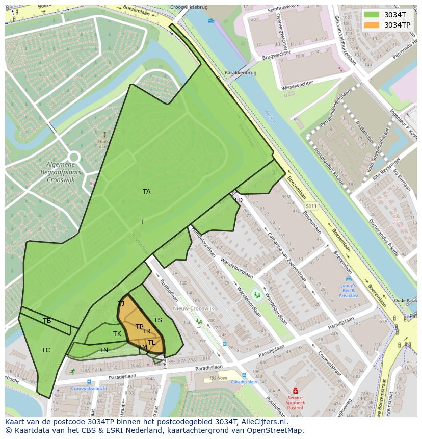 Afbeelding van het postcodegebied 3034 TP op de kaart.