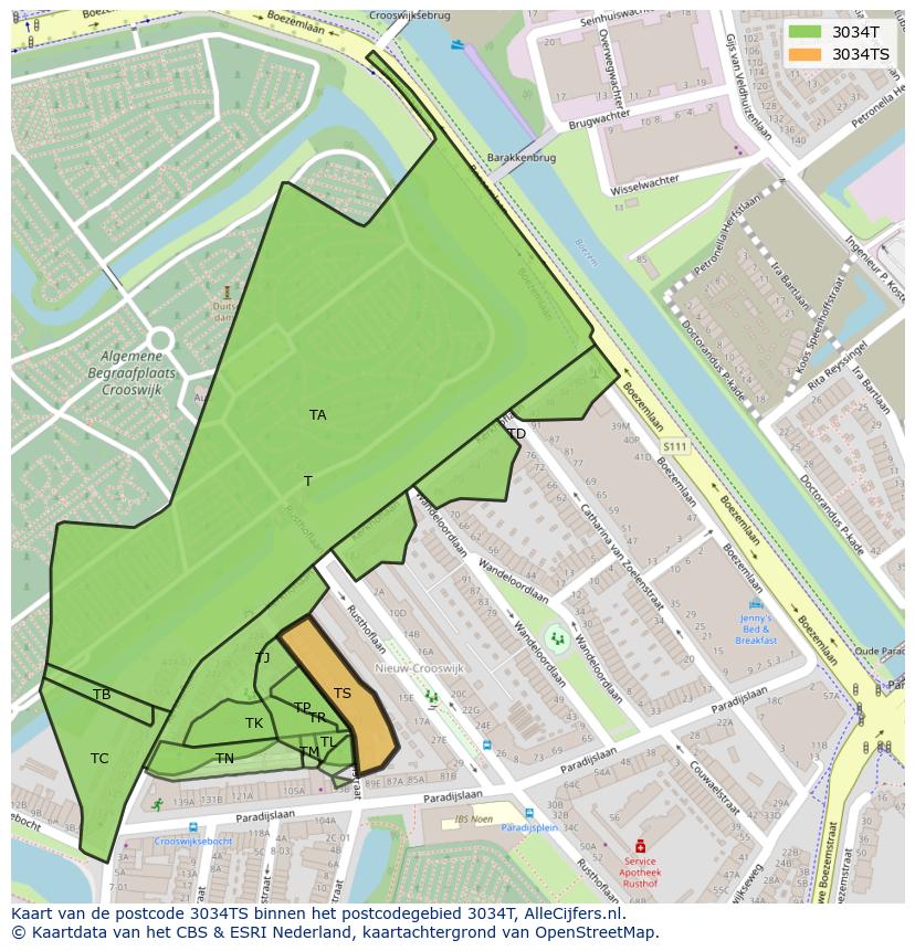 Afbeelding van het postcodegebied 3034 TS op de kaart.