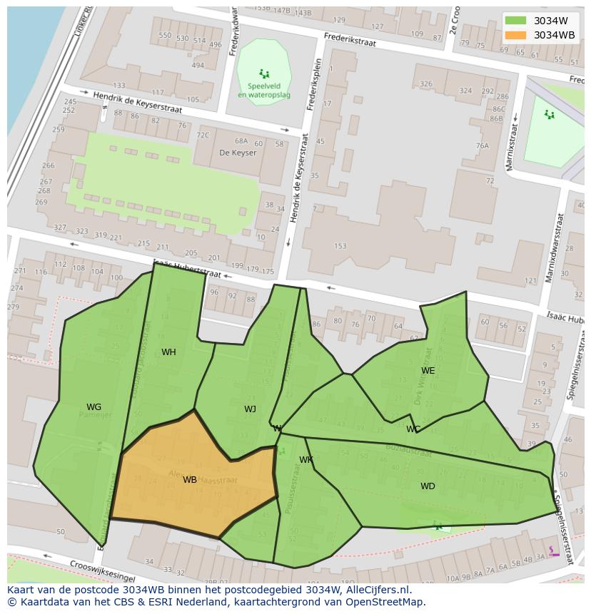 Afbeelding van het postcodegebied 3034 WB op de kaart.