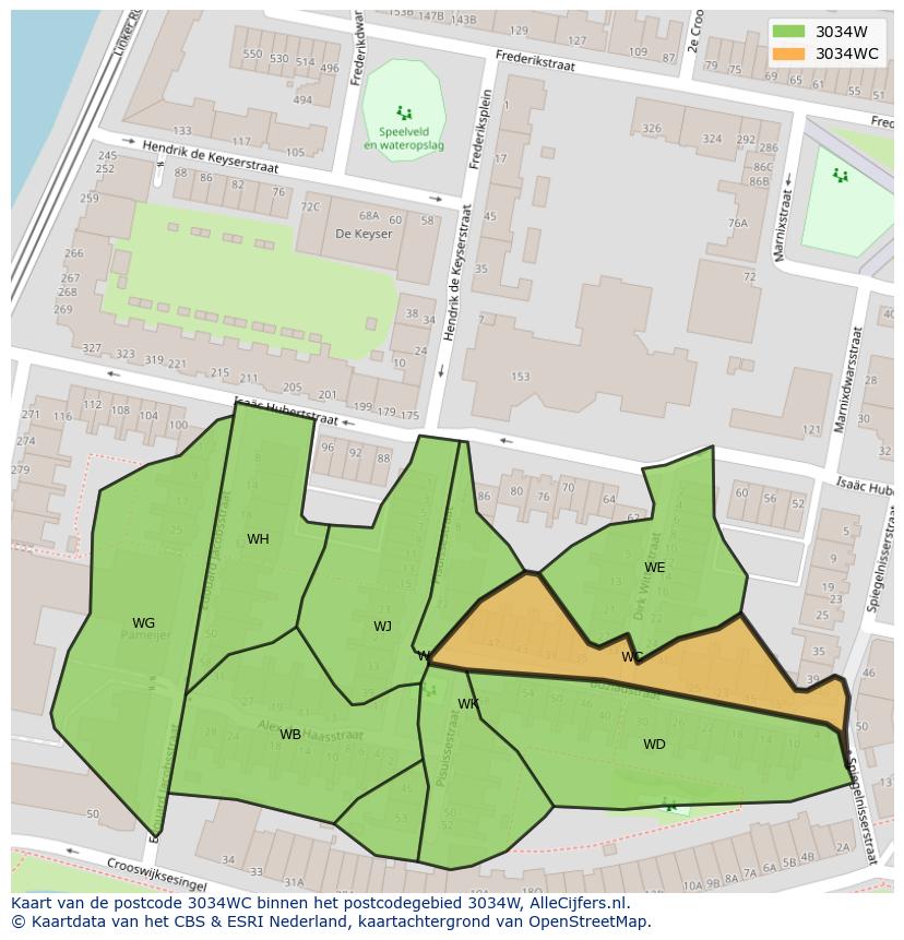 Afbeelding van het postcodegebied 3034 WC op de kaart.