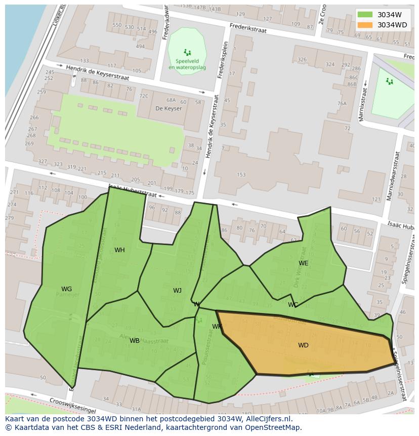 Afbeelding van het postcodegebied 3034 WD op de kaart.