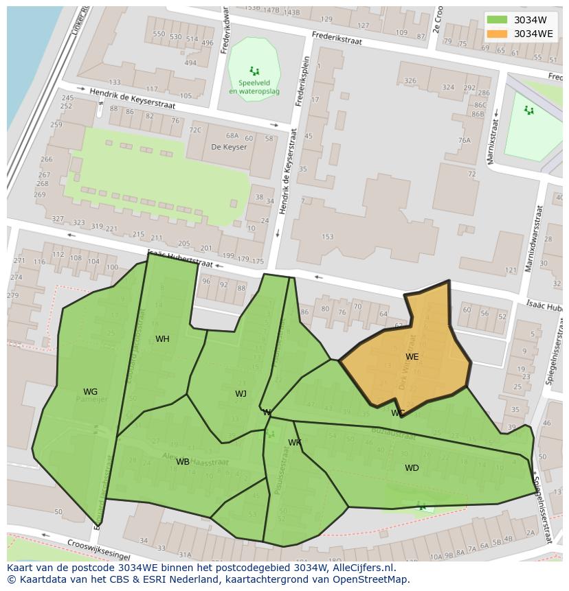 Afbeelding van het postcodegebied 3034 WE op de kaart.