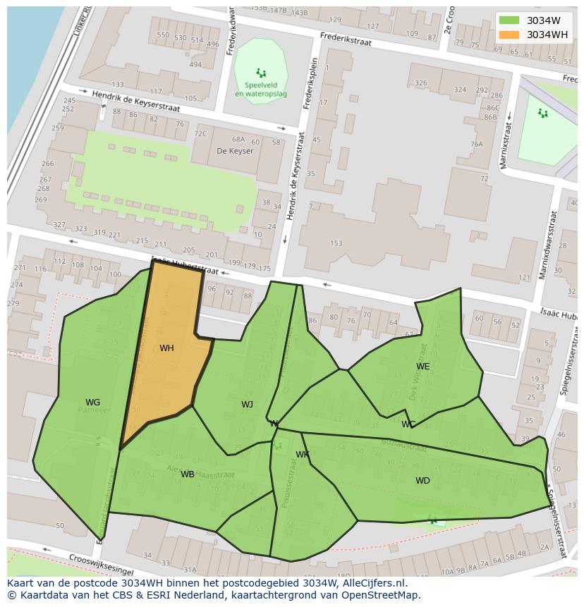 Afbeelding van het postcodegebied 3034 WH op de kaart.