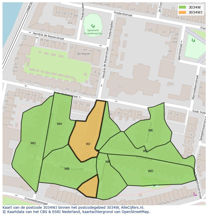 Afbeelding van het postcodegebied 3034 WJ op de kaart.