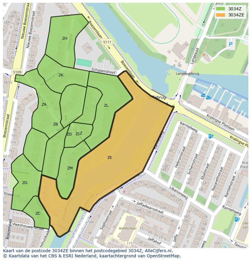 Afbeelding van het postcodegebied 3034 ZE op de kaart.