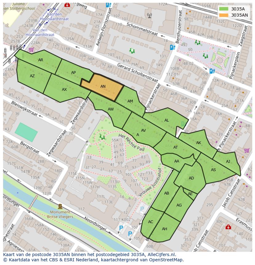 Afbeelding van het postcodegebied 3035 AN op de kaart.