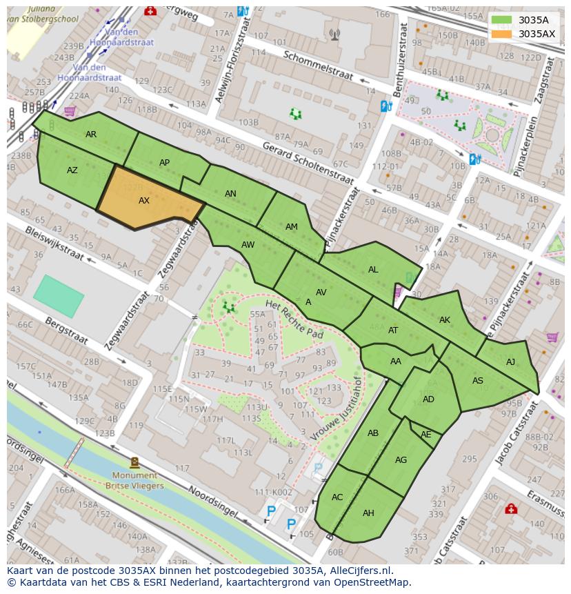 Afbeelding van het postcodegebied 3035 AX op de kaart.