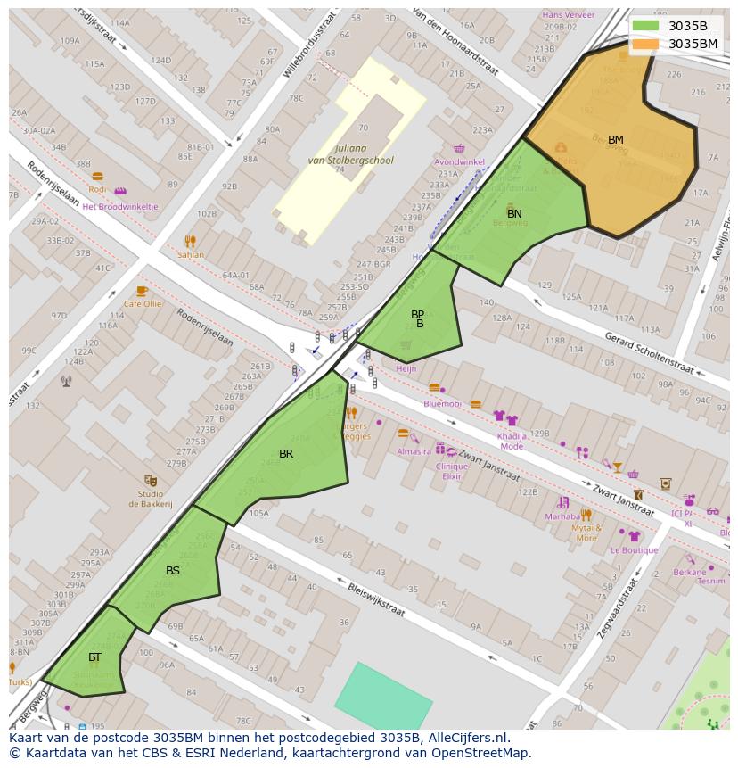 Afbeelding van het postcodegebied 3035 BM op de kaart.