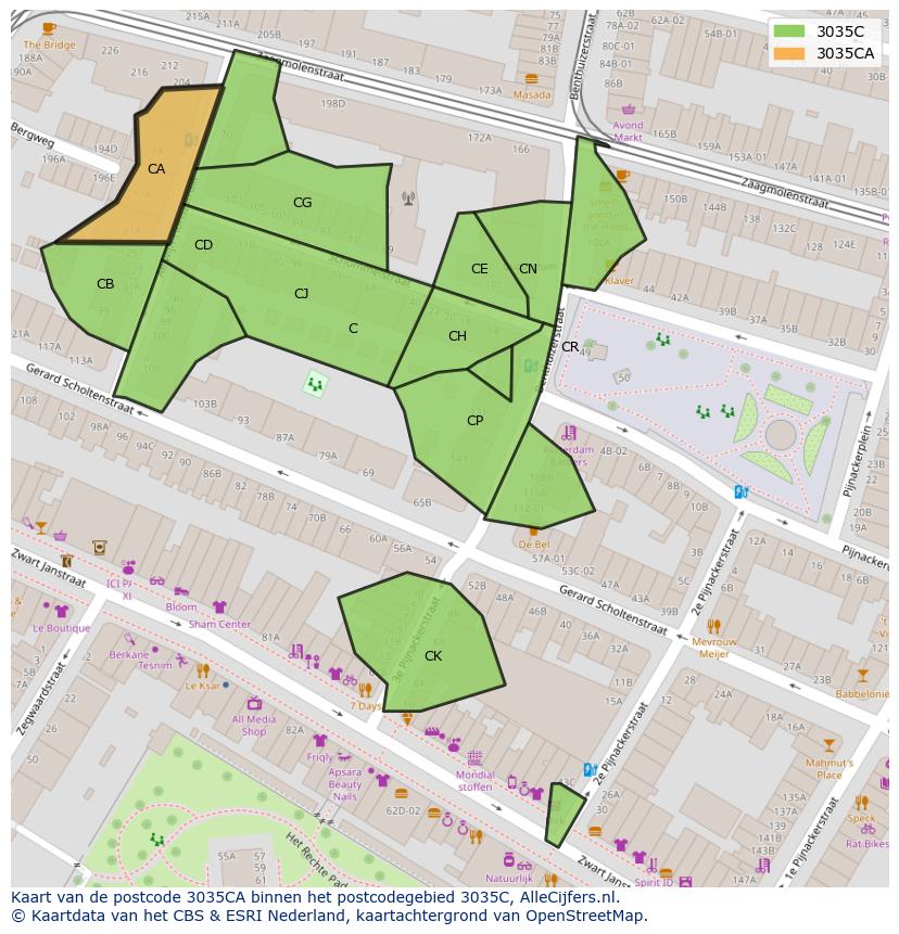 Afbeelding van het postcodegebied 3035 CA op de kaart.