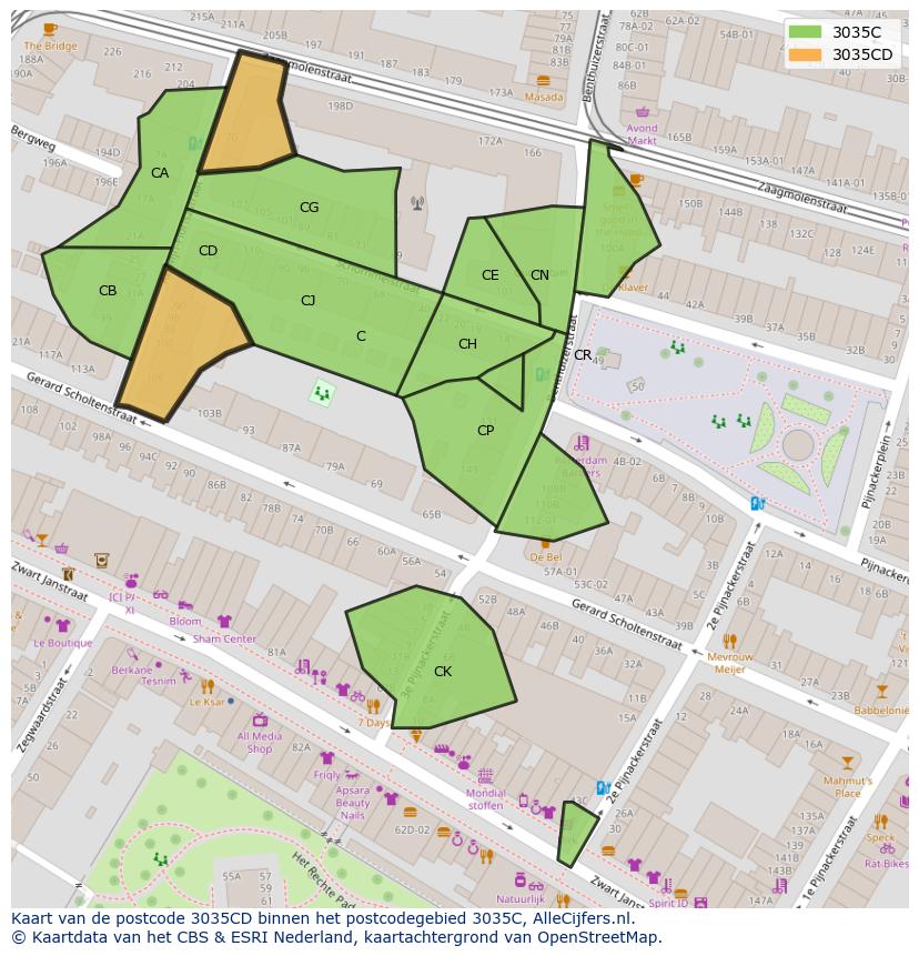 Afbeelding van het postcodegebied 3035 CD op de kaart.