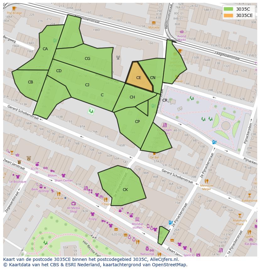 Afbeelding van het postcodegebied 3035 CE op de kaart.