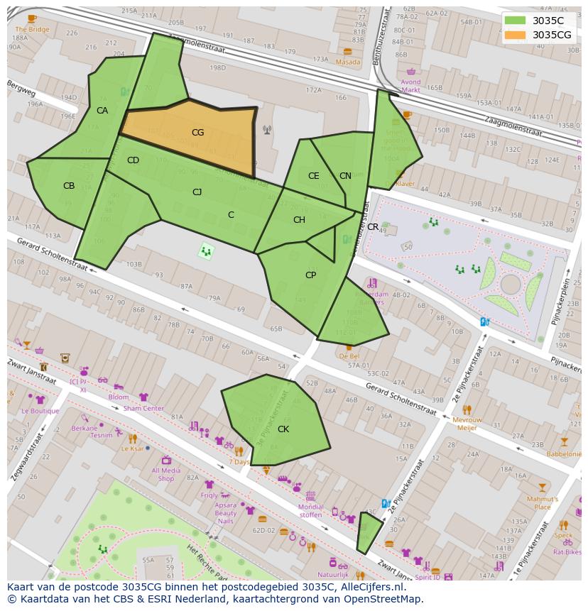 Afbeelding van het postcodegebied 3035 CG op de kaart.