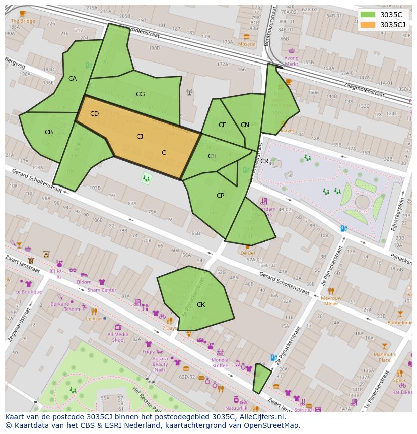 Afbeelding van het postcodegebied 3035 CJ op de kaart.