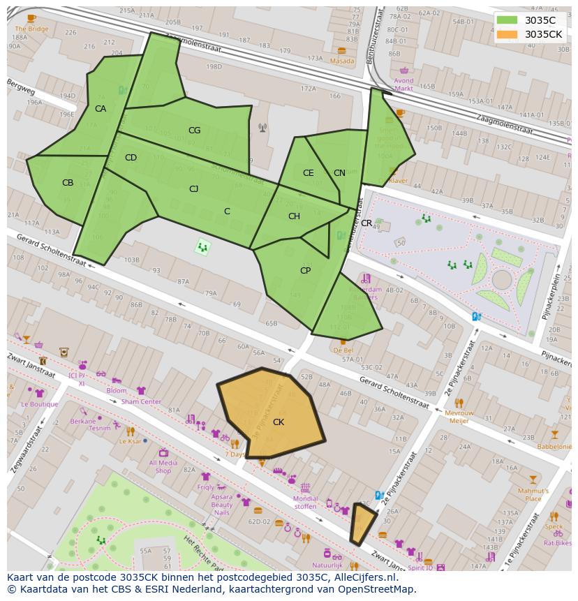 Afbeelding van het postcodegebied 3035 CK op de kaart.