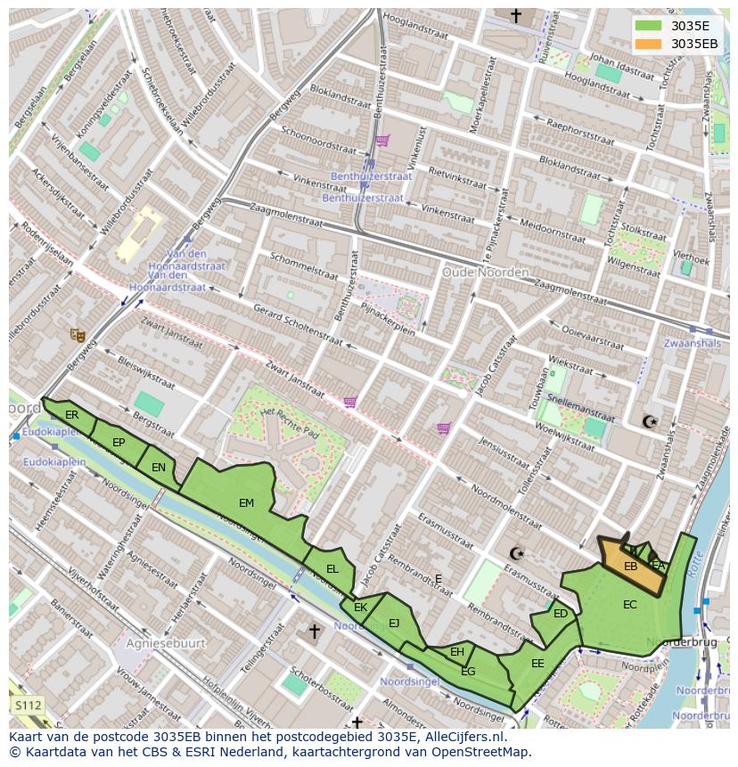Afbeelding van het postcodegebied 3035 EB op de kaart.