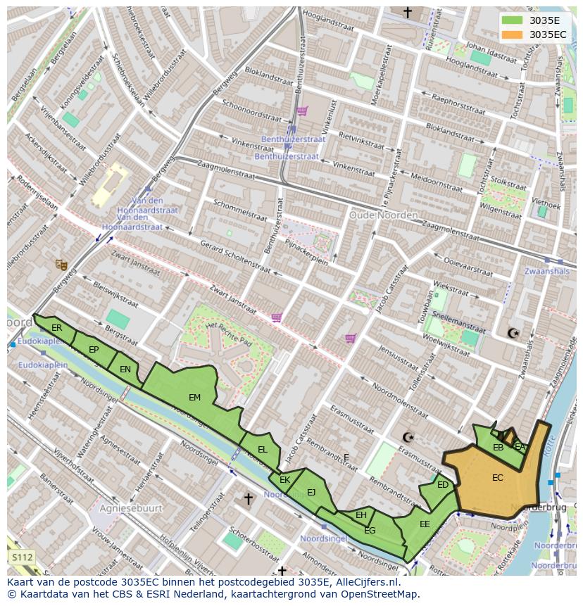 Afbeelding van het postcodegebied 3035 EC op de kaart.