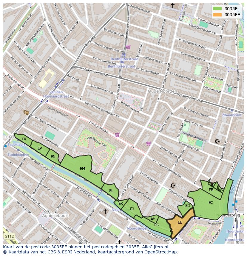 Afbeelding van het postcodegebied 3035 EE op de kaart.