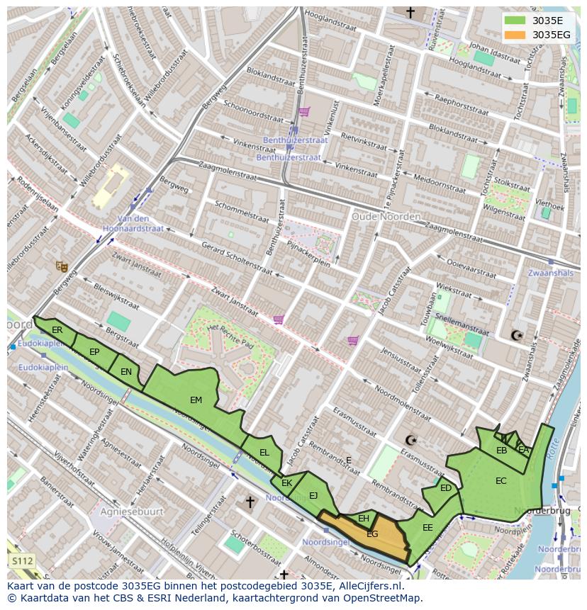 Afbeelding van het postcodegebied 3035 EG op de kaart.