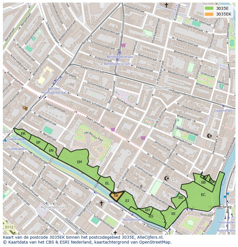 Afbeelding van het postcodegebied 3035 EK op de kaart.