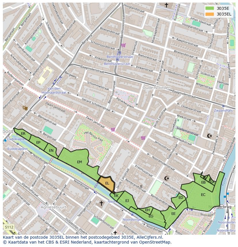 Afbeelding van het postcodegebied 3035 EL op de kaart.