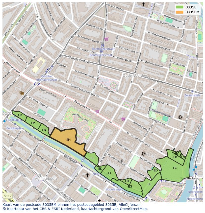 Afbeelding van het postcodegebied 3035 EM op de kaart.