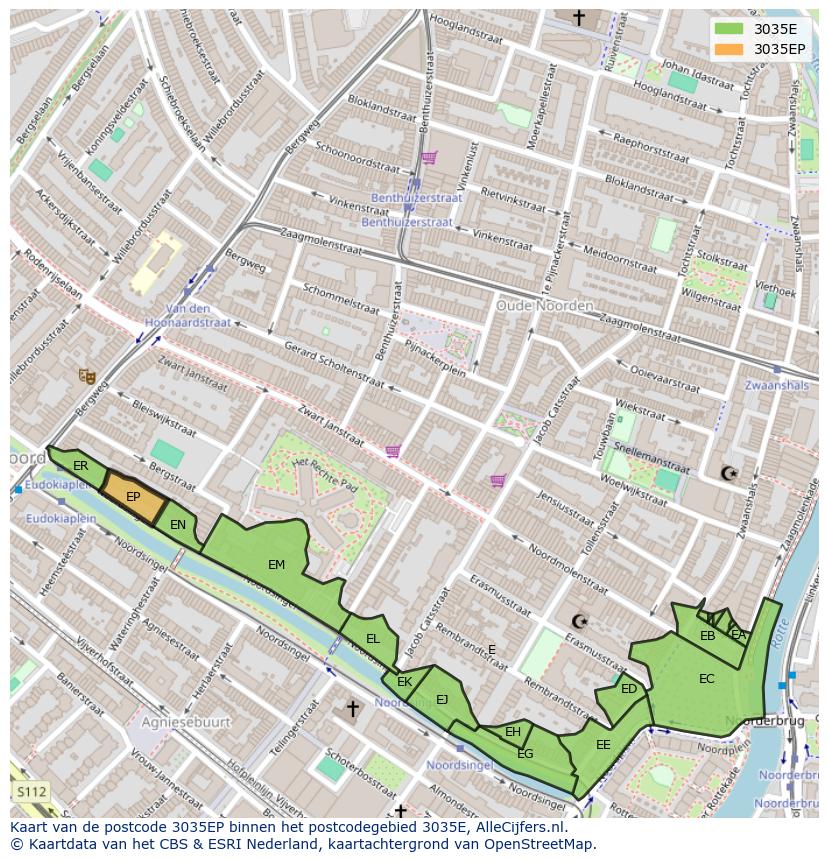 Afbeelding van het postcodegebied 3035 EP op de kaart.