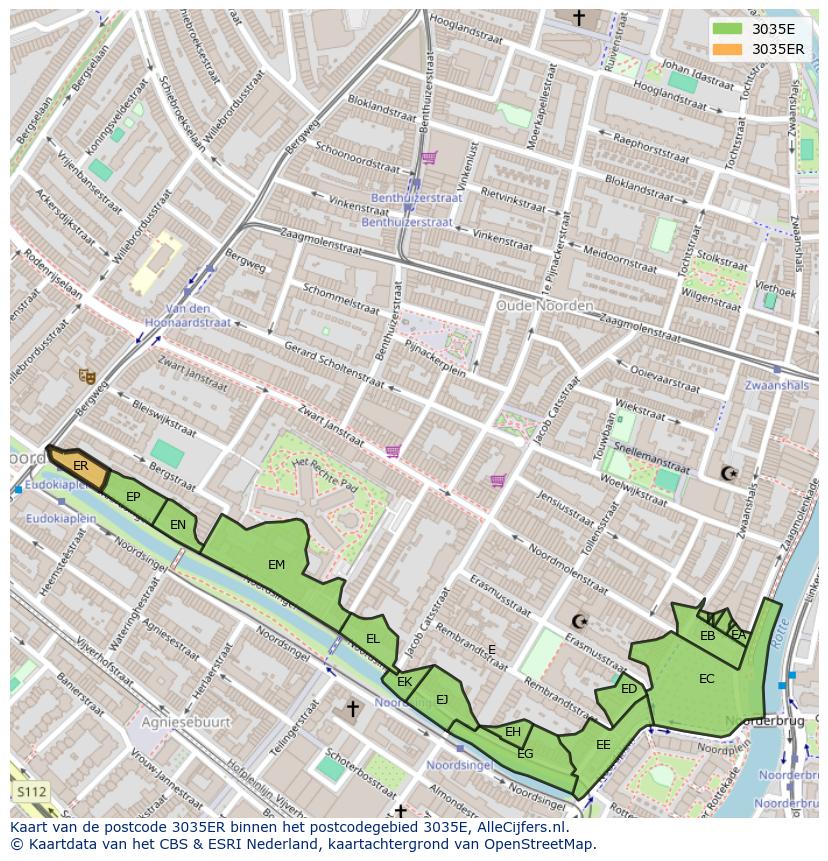Afbeelding van het postcodegebied 3035 ER op de kaart.