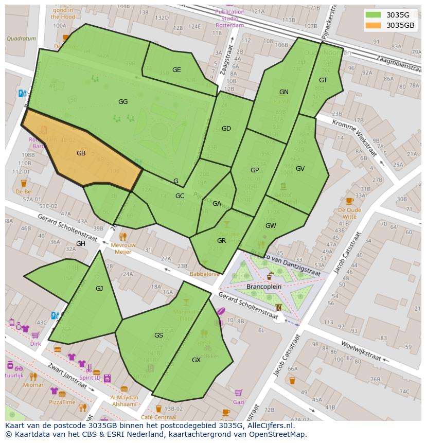 Afbeelding van het postcodegebied 3035 GB op de kaart.