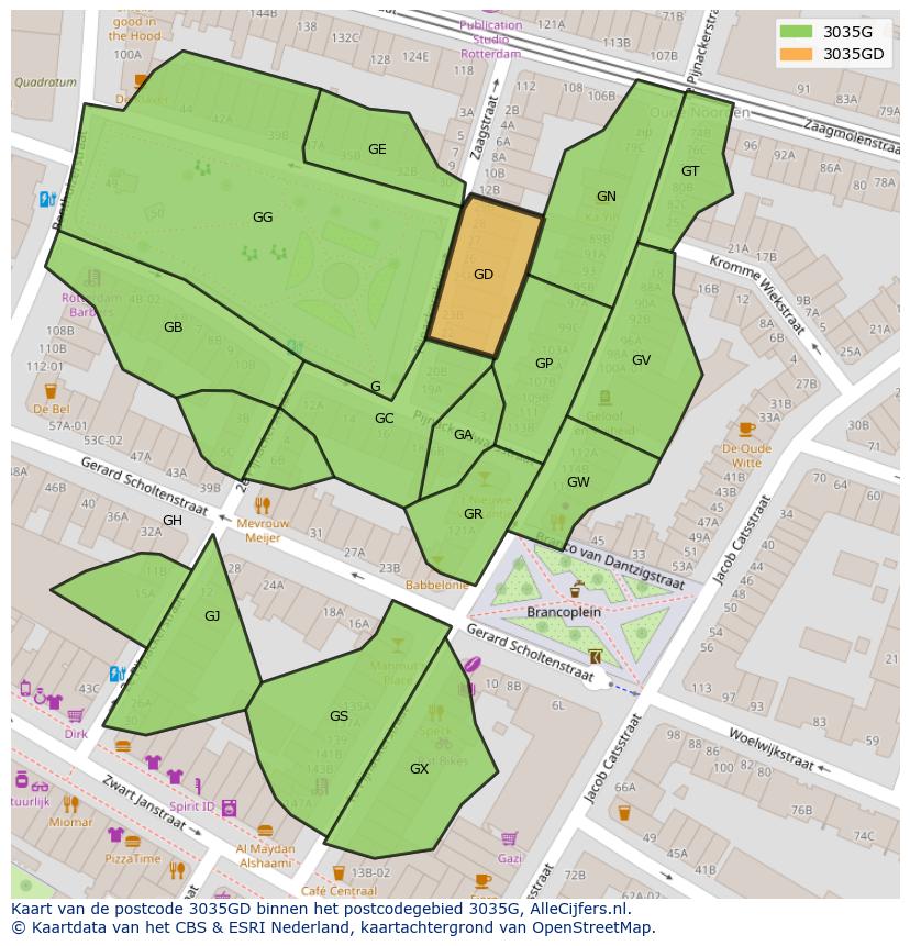 Afbeelding van het postcodegebied 3035 GD op de kaart.