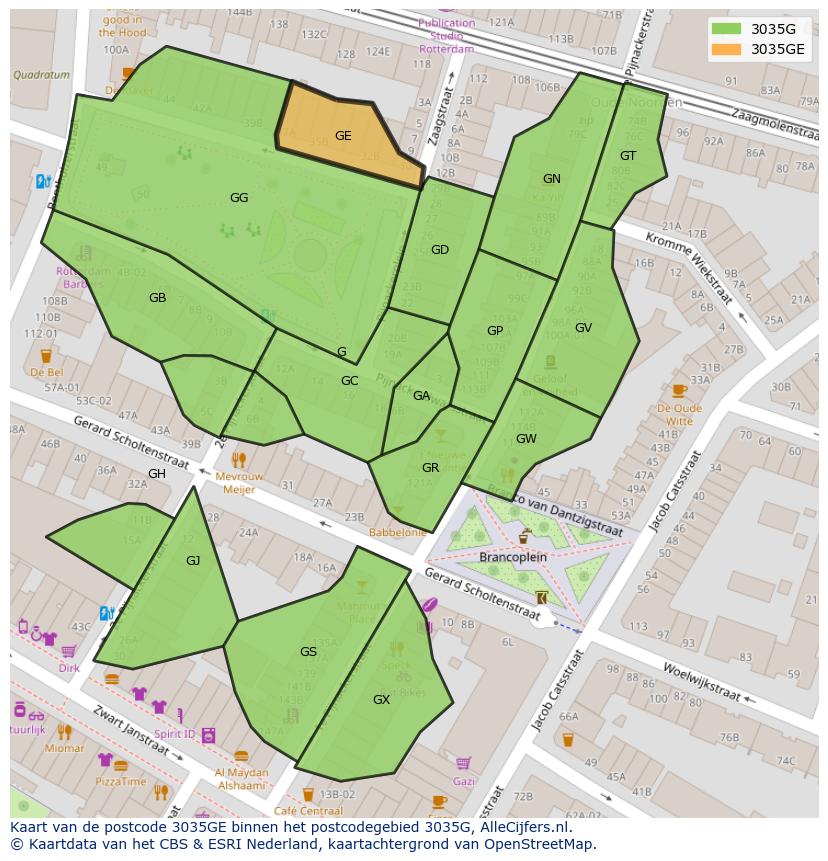 Afbeelding van het postcodegebied 3035 GE op de kaart.