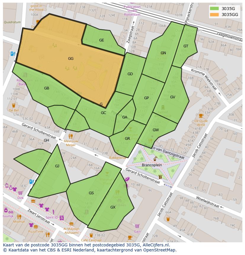 Afbeelding van het postcodegebied 3035 GG op de kaart.